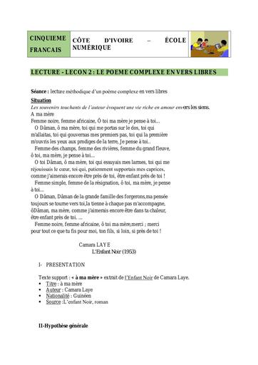 5e LM poème complexe en vers libres