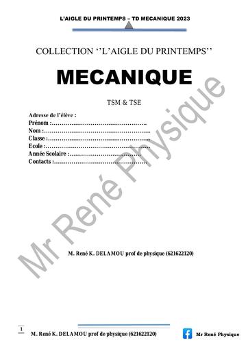 COLLECTION AIGLE DU PRINTEMPS Travaux Dirigés MECANIQUE Tle S