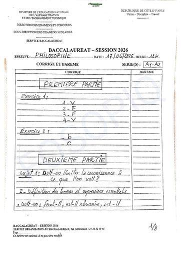 BAC 2026 Philosophie série A barème Ci By TEHUA