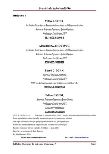 Guide du Technicien Maths PC 1iere S by Tehua