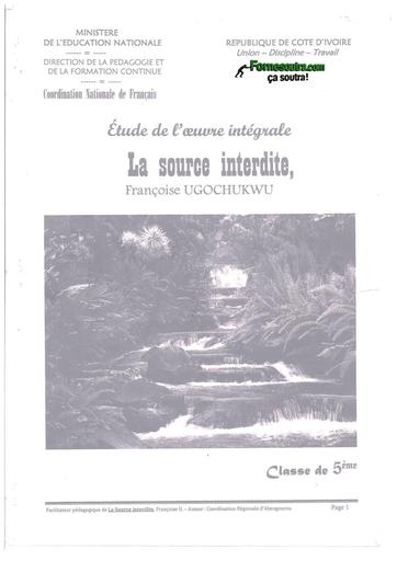 FACILITATEUR LA SOURCE INTERDITE CLASSE 5ième BY TEHUA