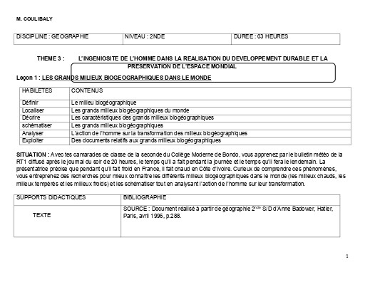 TH3 G7 2nde LES GRANDS MILIEUX BIOGEOGRAPHIQUES DANS LE MONDE