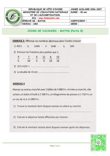 FICHE 3 MATHS CM2 partie B BY TEHUA