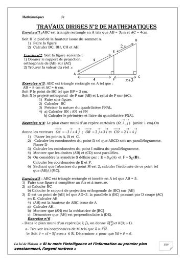 Travaux Dirigés N°5 MATHS niveau 3ième by Tehua