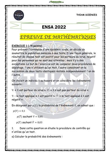 Epreuve de maths—ENSA 2022 THIAM SCIENCE BY TEHUA