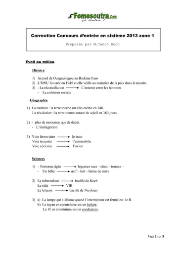 Corrigé Mathematique CEPE 2013 zone 1