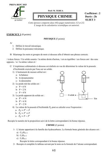 PREPA BEPC 2025 PC FICHE 3 BY TEHUA