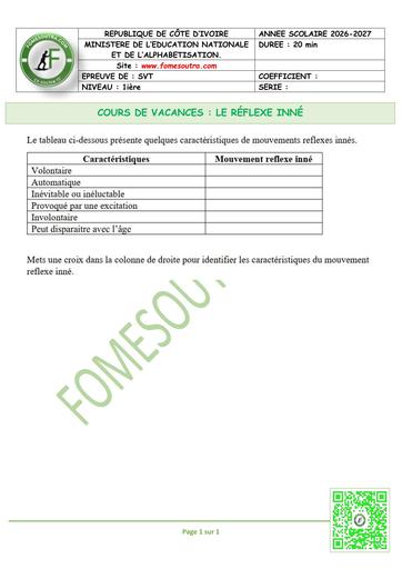FICHE 2 SVT 1ière LE RÉFLEXE INNÉ by TEHUA
