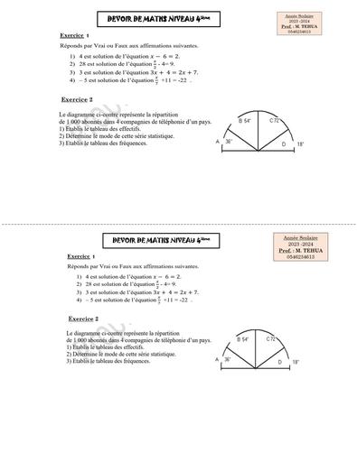 DEVOIR DE MATHS 4ieme N°1 troisième trimestre by Tehua