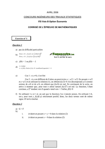 Corrigé Maths ITS B option Economie 2006 (ENSEA)