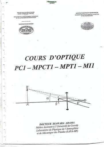 PC SUP COURS D'OPTIQUE PC1 MPCT1 MPT1 MI1 UFHB DE COCODY BY TEHUA