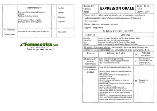 Au jardin - Fiche pour enseignant CP1