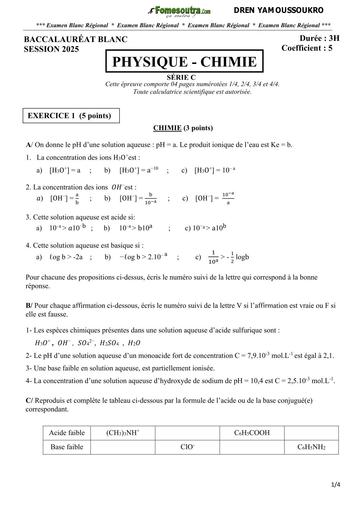 BAC BLANC REGIONAL MARS 2025 DREN YAMOUSSOUKRO PC SERIE C SUJET BY TEHUA