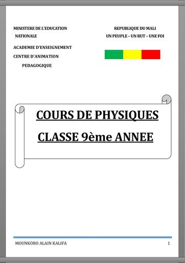 Physique 9ème année