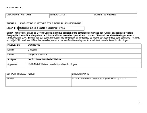 TH1 H1 2nde L’HISTOIRE ET LA FORMATION DU CITOYEN