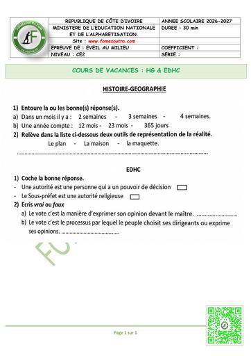 FICHE 1 Eveil au milieu HG & EDHC CE2 by TEHUA