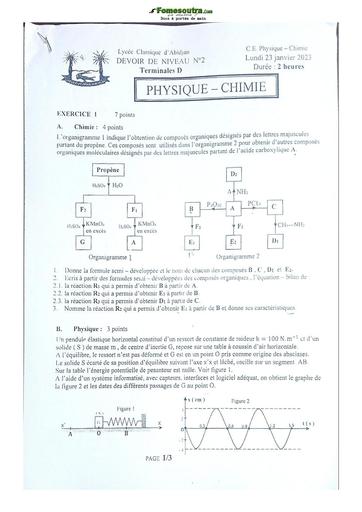 Sujet Prépas BAC Physique-Chimie TD Lycée Classique Abidjan 2023