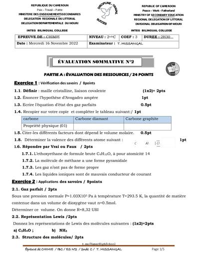 IntegBCollege Chimie 2ndeC ES2 2022