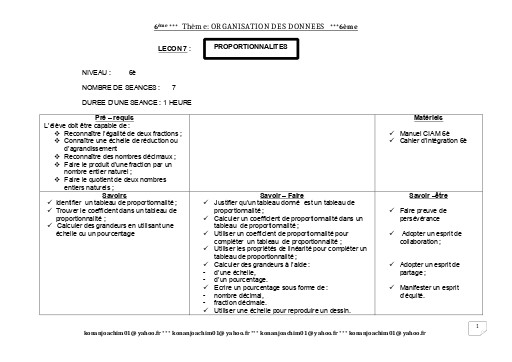 Fiche de cours Maths 6ième Leçon 7 Proportionnalité by TEHUA