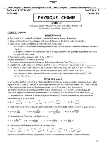 BAC BLANC 2023 SUJET DE PC SERIE C DRENA ABIDJAN 4 BY TEHUA