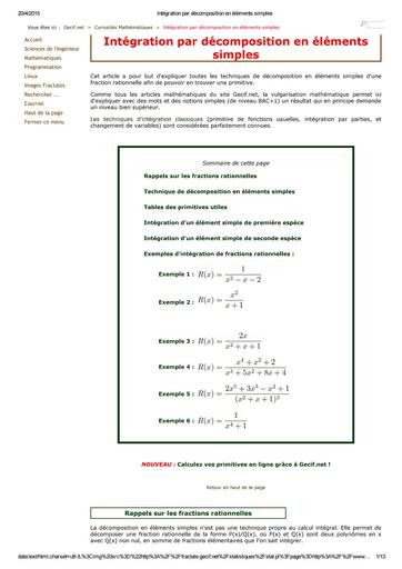 Intégration par décomposition en éléments simples