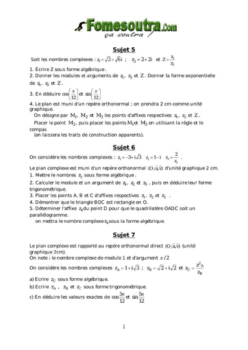 TP 5 nombres complexes et transformation du plan maths niveau Terminale D