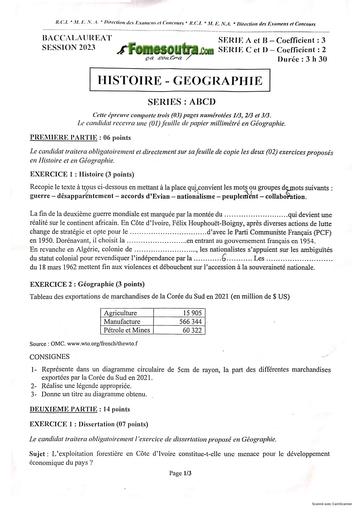 Sujet HG bac 2023 serie A by Tehua