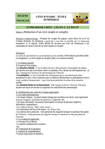 6e EE L3 S1 récit simple complet