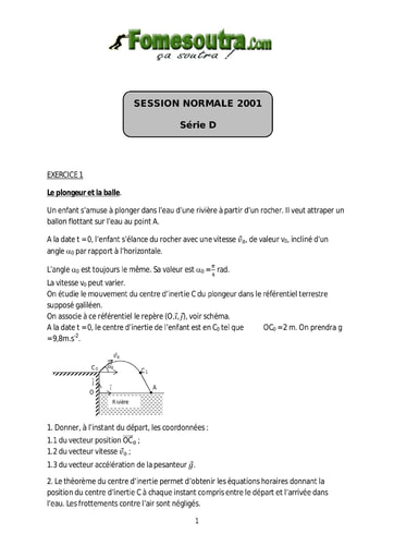 Sujet de Physique-Chimie BAC D 2001