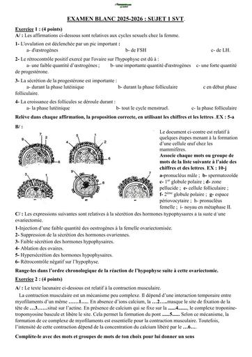 BAC BLANC 2026 DRENA SUJET 1 SVT SERIE D (SUJET) by TEHUA