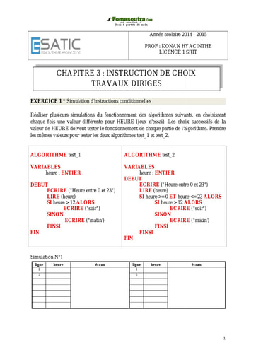 TD corrigé Instruction de choix - ESATIC