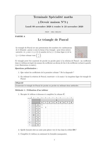 Terminale spécialité maths ( devoir maison N°3)