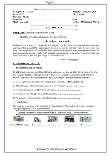 DEVOIR D'ANGLAIS 5ième COLLEGE TRANSUA 2026 BY TEHUA