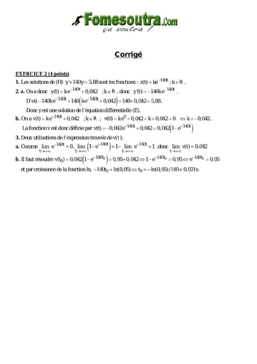 Corrigé TP 1 équations différentielles maths niveau Terminale D