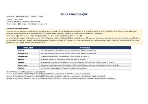 6 FCIHE DE COURS 2027 MATHS 2nde A L6 Etude Fonctions Elementaires BY TEHUA