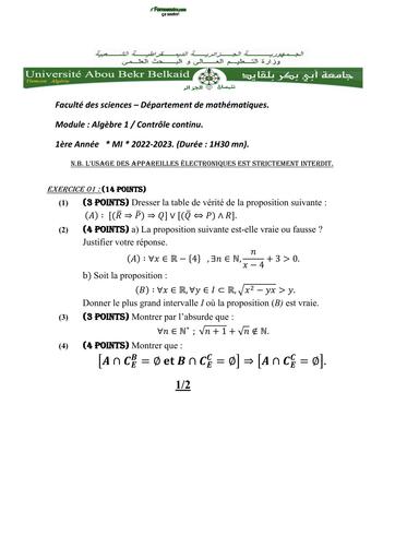 Contrôle Continu Corrigé Algèbre 1 by TEHUA