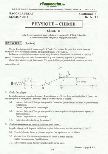 Sujet de Physique-Chimie BAC D 2013