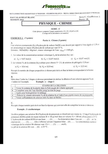 Bac blanc 2023 Pc Série C sujet+barème dren bassam by Tehua