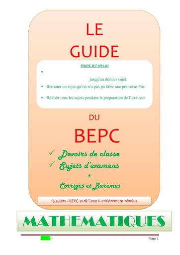 BEPC 2025 prepa Maths sujet+corrigé by Tehua