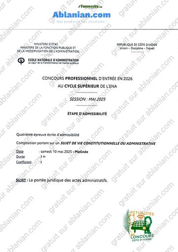 ENA SUJET Concours Professionel Vie professionelle et administrative 2025 by TEHUA
