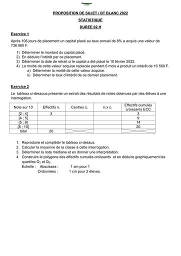 SUJET BT blanc 2022 Maths STATISTIQUES By Tehua