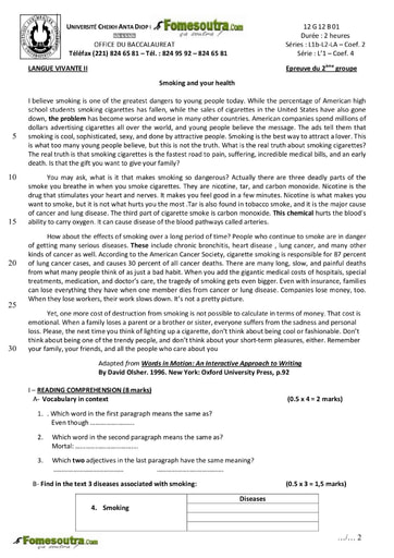 Sujet d'Anglais BAC L1 L2 (2eme groupe) 2012 - Sénégal