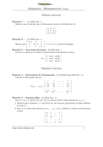 TD BTS FILIERE INDUSTRIELLE ELECTROTECHNIQUE TRAVAUX DIRIGE DE MATHS 6 ALGEBRE DETERMINANTS BY TEHUA