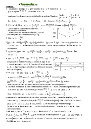 Corrigé Problème 1 de maths niveau Terminale scientifique et BTS