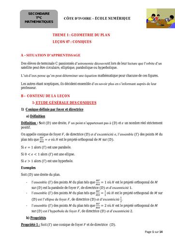 TC Maths leçon 07 Coniques