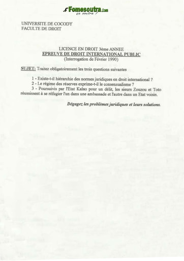 Epreuve de Droit International Public - Fevrier 1990