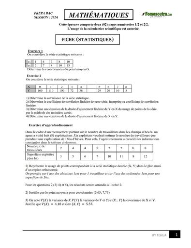 Prepa BAC 2024 FICHE STATISTIQUES by Tehua