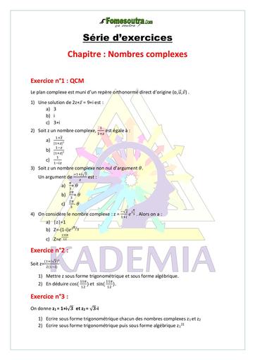 Série dexercices corrigés sur les nombres complexes
