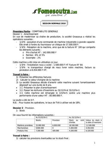 Sujet d'étude de cas BAC G2 2010