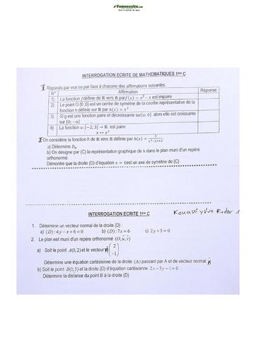 Sujets de mathématiques Première C Lycée Classique Abidjan 2023